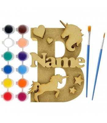 Personalised Children's Paint Your Own Kits 18mm Freestanding Letter With Separate 3mm 3D Themed Shapes - Unicorn